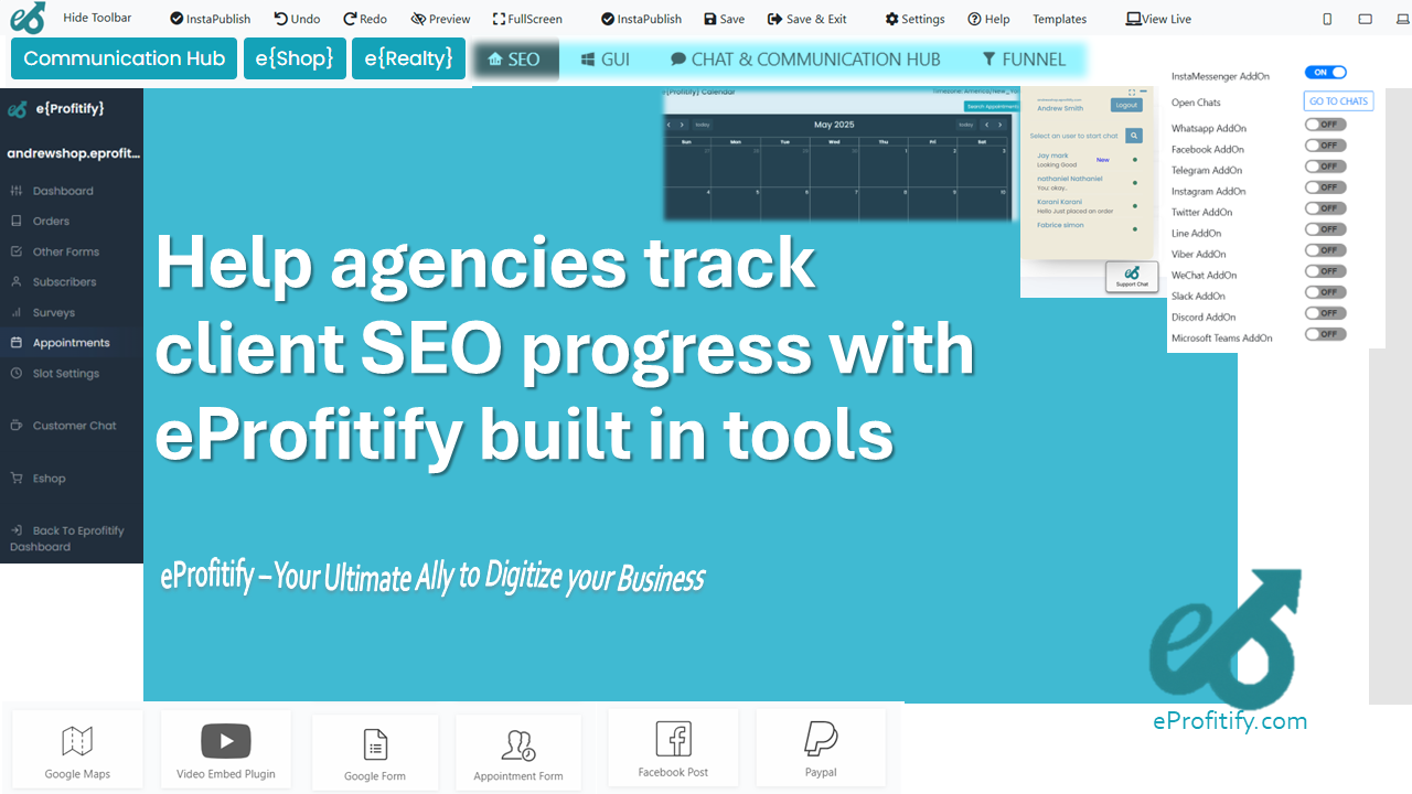 Help agencies track client SEO progress with eProfitify built in tools